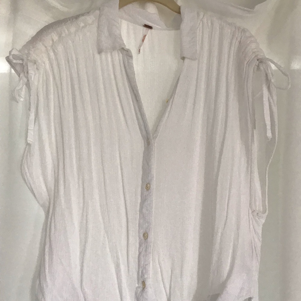 Free People White Linen Collared shirt